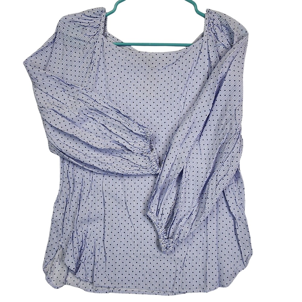 LOFT Blue White Striped Polka Dot Blouse Size M Preppy Nautical Office Work Top